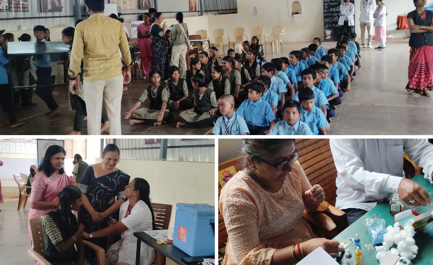 School health camp — screening assembly, immunisation and on-site blood grouping