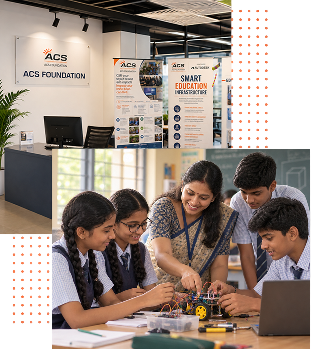 ACS Foundation office and an illustrative classroom STEM learning scene